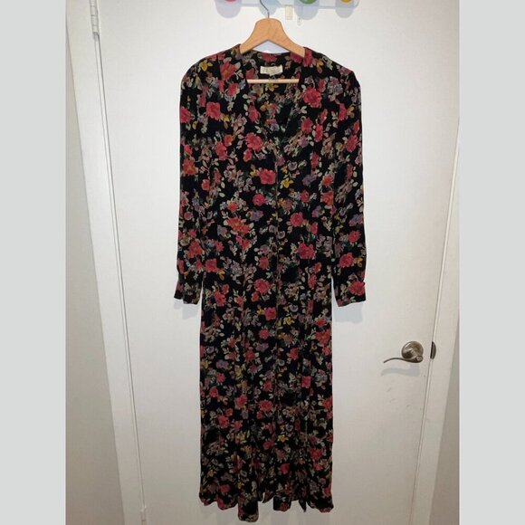 vintage Express Cottagecore Floral V-Neck Button Front Midi Dress Women’s Sz 7/8 - Picture 1 of 11
